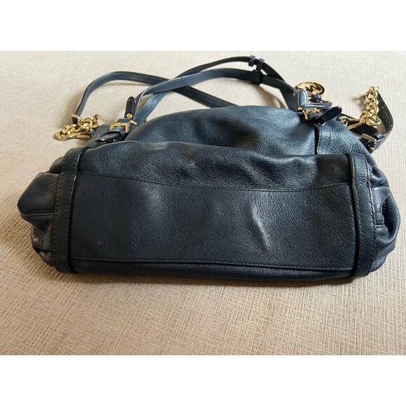 Michael Kors Bedford Blue Large Shoulder Belted Satchel Leather Handbag Retired - Picture 5 of 9